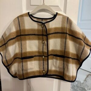 Plaid Wool Cape with Gold Buttons